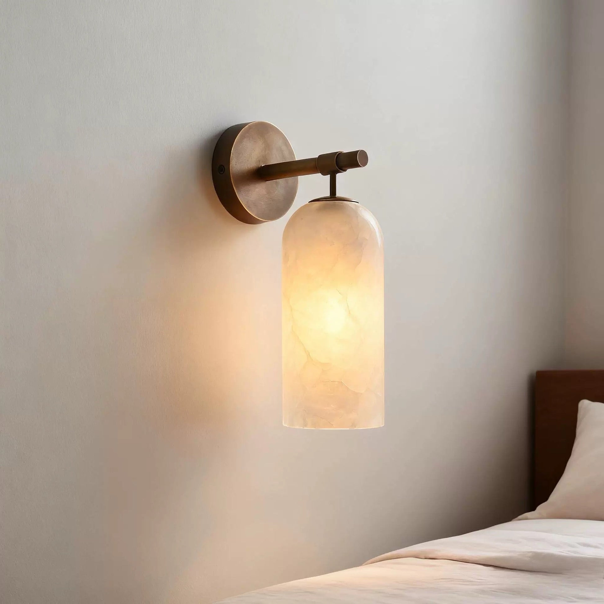 Alabaster Pillar Alabaster Wall Light - Dia 8cm x H 18cm Metal, Hardwired Wall Sconce, detail 3