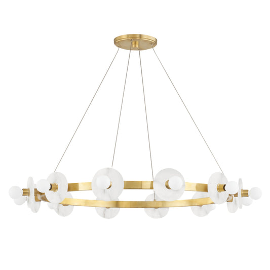 Austen 12-Light Alabaster Chandelier in Aged Brass 40L x 40W x 18H - Tianguang Alabaster Lighting