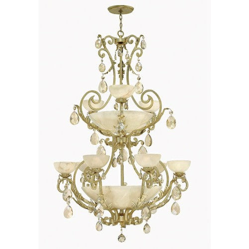 Silver Leaf Nine Light Foyer Pendant with Natural Alabaster - Tianguang Alabaster Lighting