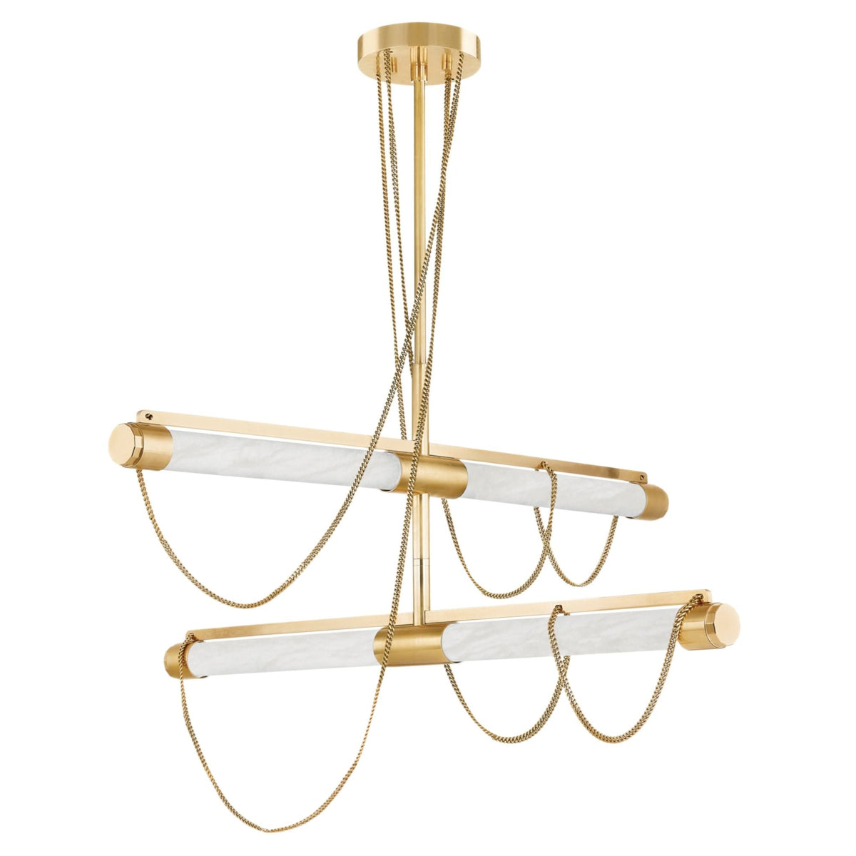 LARIAT 4-Light Alabaster Chandelier in Vintage Brass 48.75L x 7.75W x 26.5H - Tianguang Alabaster Lighting
