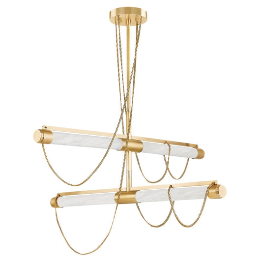 LARIAT 4-Light Alabaster Chandelier in Vintage Brass 48.75L x 7.75W x 26.5H - Tianguang Alabaster Lighting