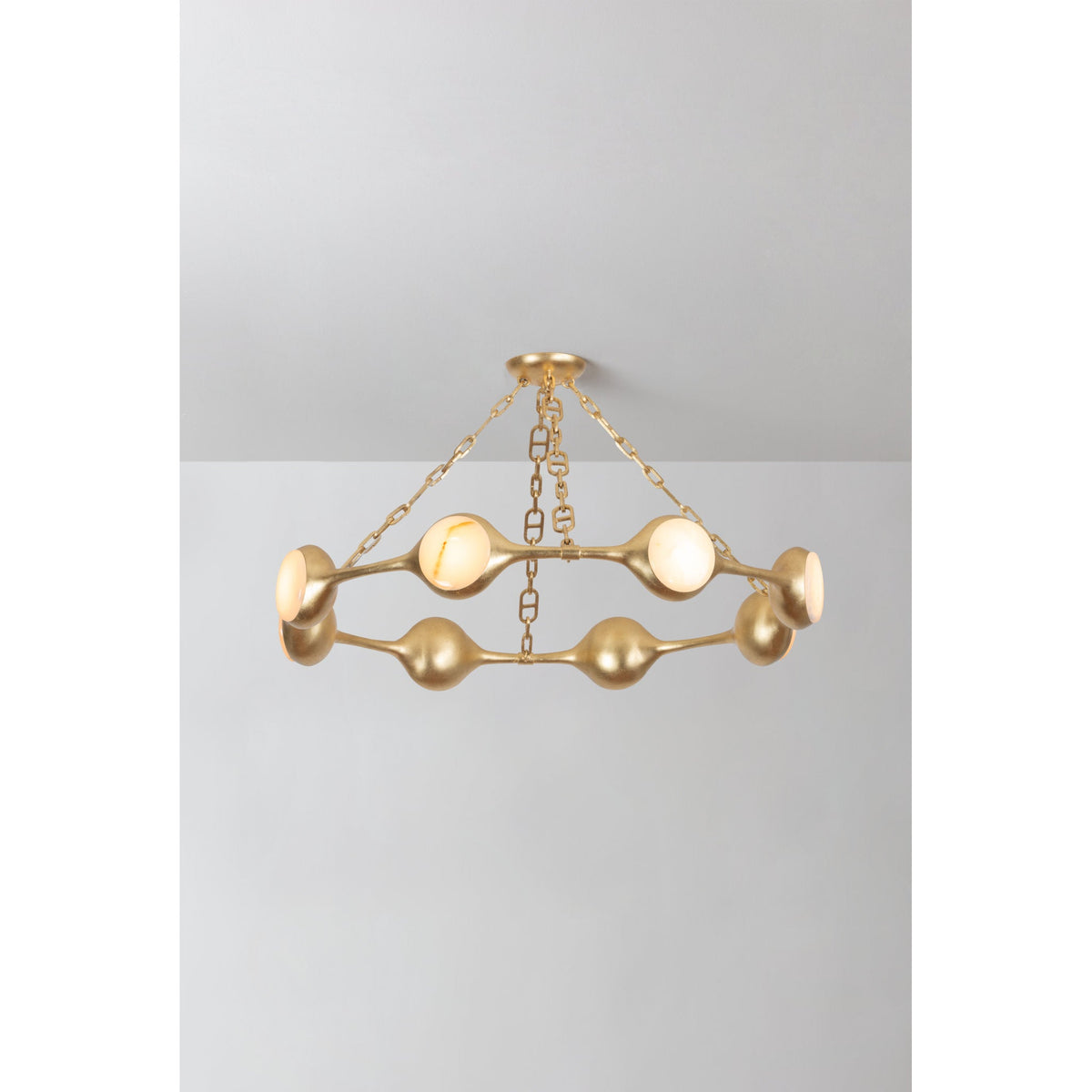 RIVIERE 8-Light Onyx Chandelier in Vintage Gold Leaf 40L x 40W x 6H - Tianguang Alabaster Lighting
