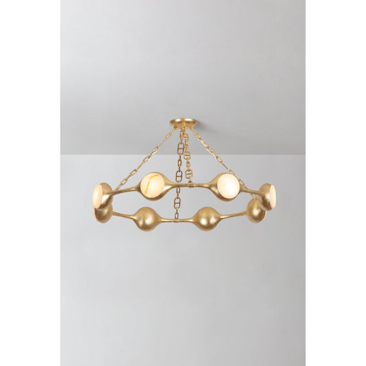 RIVIERE 8-Light Onyx Chandelier in Vintage Gold Leaf 40L x 40W x 6H - Tianguang Alabaster Lighting