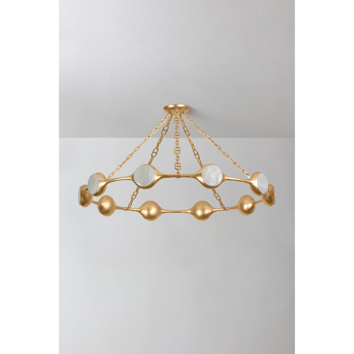 RIVIERE 10-Light Onyx Chandelier in Vintage Gold Leaf 51.5L x 51.5W x 6H - Tianguang Alabaster Lighting
