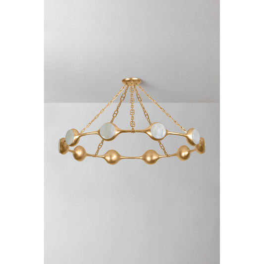 RIVIERE 10-Light Onyx Chandelier in Vintage Gold Leaf 51.5L x 51.5W x 6H - Tianguang Alabaster Lighting