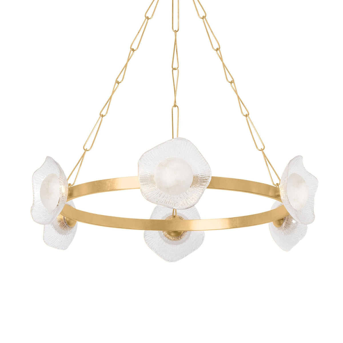 Almandine 6-Light Alabaster Chandelier in Vintage Gold Leaf 41.25L x 41.25W x 10H - Tianguang Alabaster Lighting