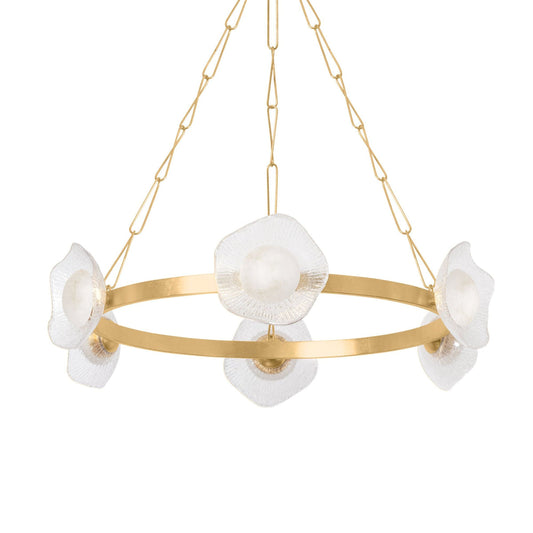 Almandine 6-Light Alabaster Chandelier in Vintage Gold Leaf 41.25L x 41.25W x 10H - Tianguang Alabaster Lighting