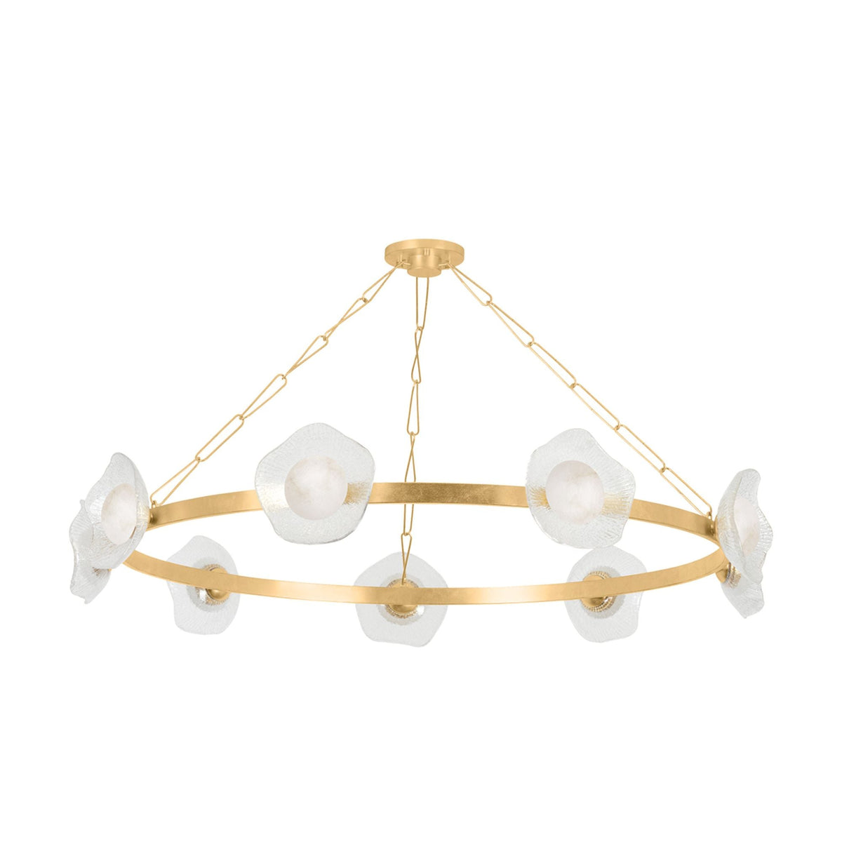 Almandine 9-Light Alabaster Chandelier in Vintage Gold Leaf 60.75L x 60.75W x 10H - Tianguang Alabaster Lighting