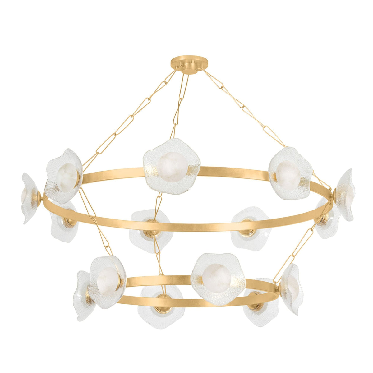 Almandine 15-Light Alabaster Chandelier in Vintage Gold Leaf 60.75L x 60.75W x 26H - Tianguang Alabaster Lighting