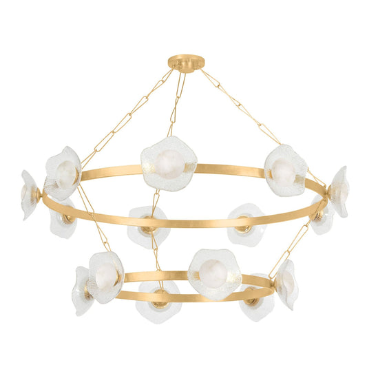 Almandine 15-Light Alabaster Chandelier in Vintage Gold Leaf 60.75L x 60.75W x 26H - Tianguang Alabaster Lighting