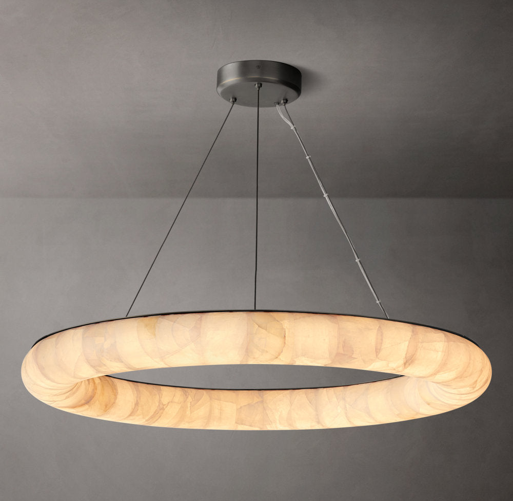 Rivage Lisse Round Calcite Chandelier 41" - Tianguang Alabaster Lighting