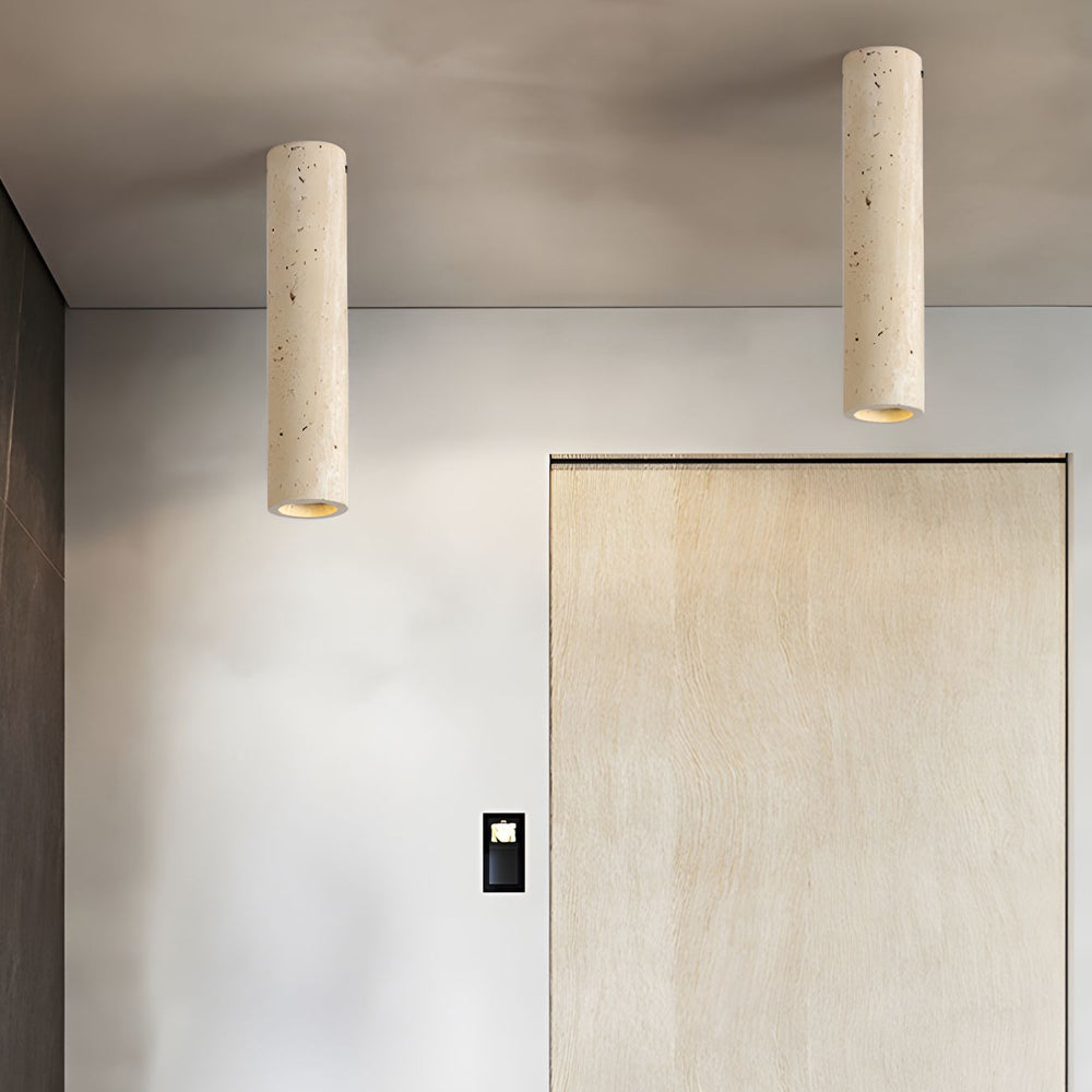1-Light Modern Yellow Travertine Long Tube Ceiling Lamp for Hallway, Entrance Ceiling Light - Tianguang Alabaster Lighting