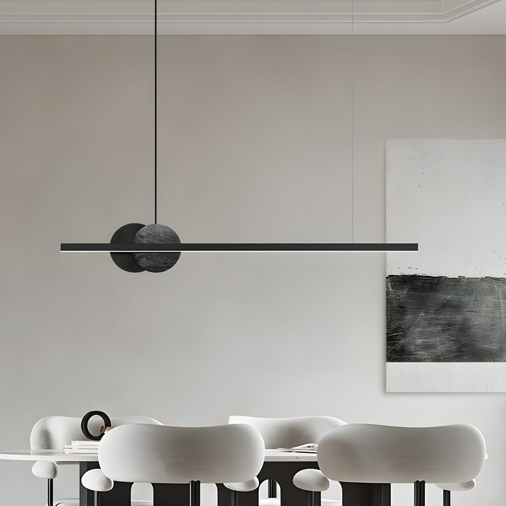 Black Linear Round Marble LED Pendant Light - Tianguang Alabaster Lighting
