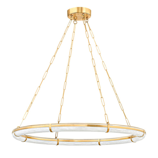 Sennett 1-Light Alabaster Chandelier in Aged Brass 42L x 42W x 2.75H - Tianguang Alabaster Lighting
