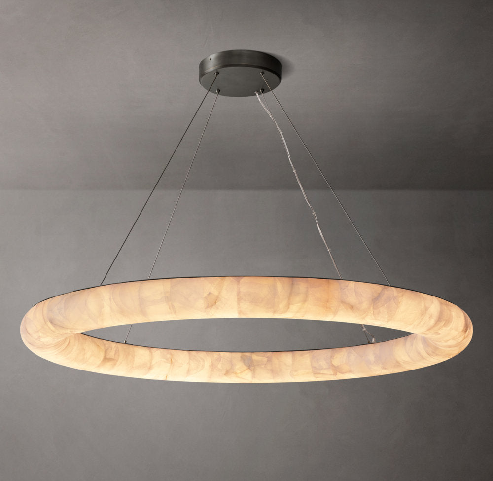 Rivage Lisse Round Calcite Chandelier 61" - Tianguang Alabaster Lighting