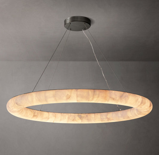Rivage Lisse Round Calcite Chandelier 61" - Tianguang Alabaster Lighting