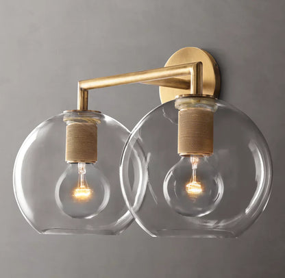 Utilitaire Globe Shade Double Wall Light, Bathroom Wall Sconce, Dimensions Overall: 17"