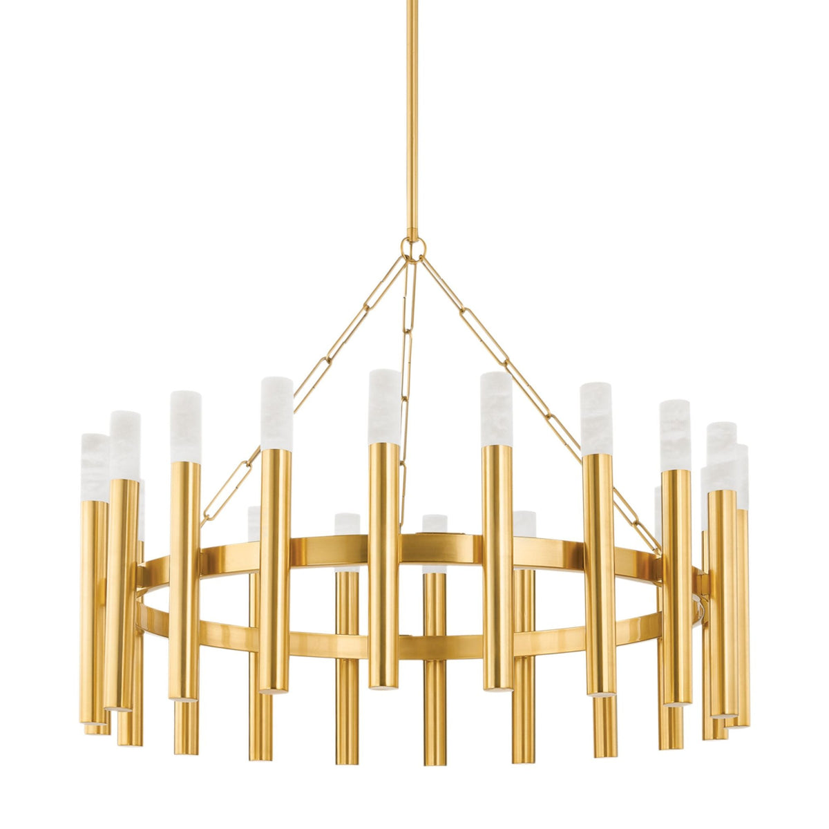 Pali 20-Light Alabaster Chandelier in Aged Brass 42.25L x 42.25W x 29.25H - Tianguang Alabaster Lighting