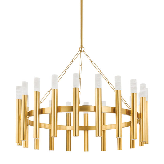 Pali 20-Light Alabaster Chandelier in Aged Brass 42.25L x 42.25W x 29.25H - Tianguang Alabaster Lighting
