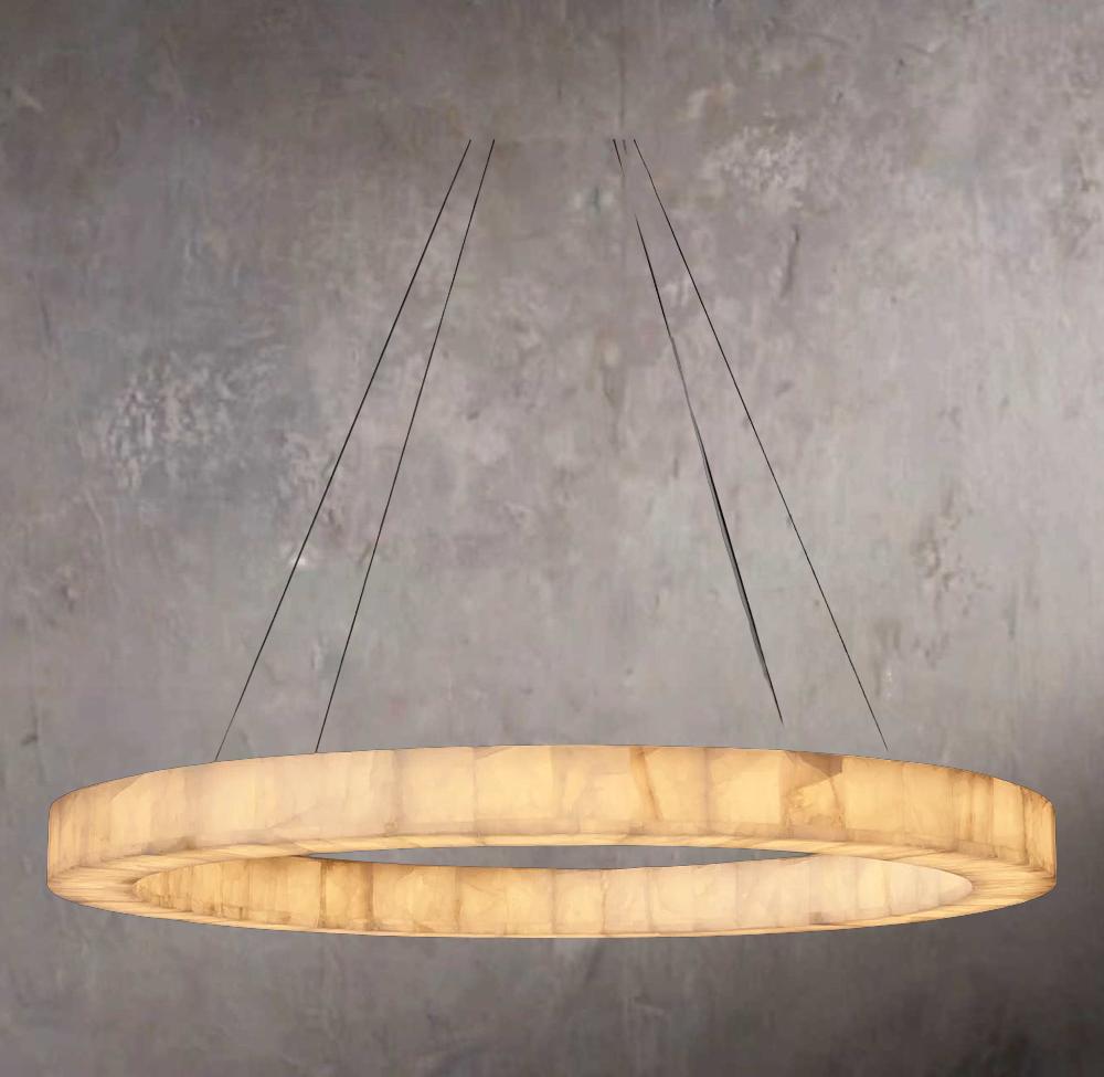 Rivages Luminous Round Calcite Chandelier 60" - Tianguang Alabaster Lighting