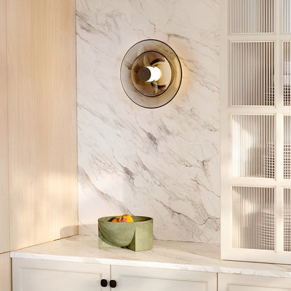 Double Layer Circular Glass Electroplated Metal LED Nordic Wall Fixtures, Hardwired Wall Sconce, detail 3