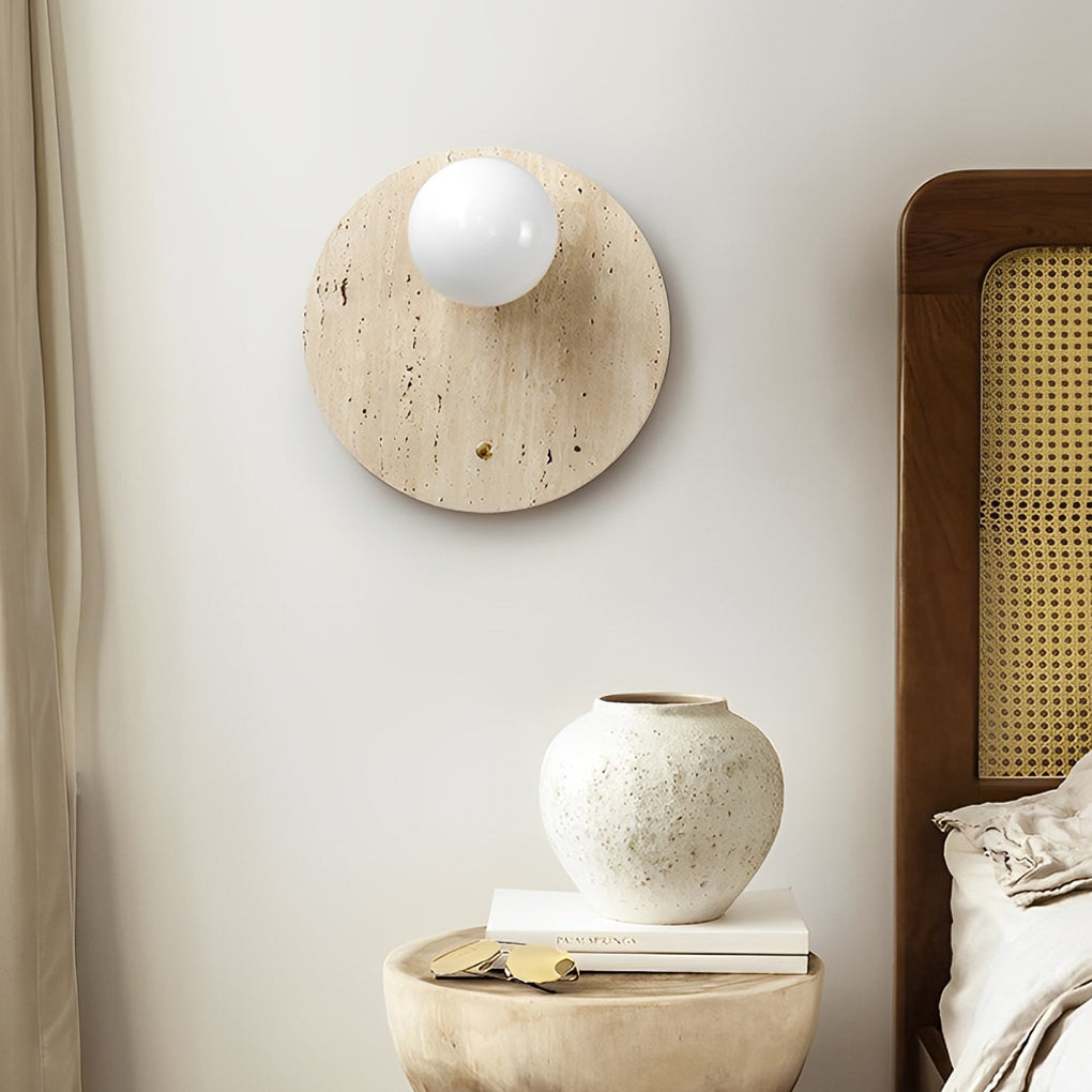 Round Long Yellow Travertine LED Wabi-sabi Japanese Style Wall Lights Fixture - Tianguang Alabaster Lighting