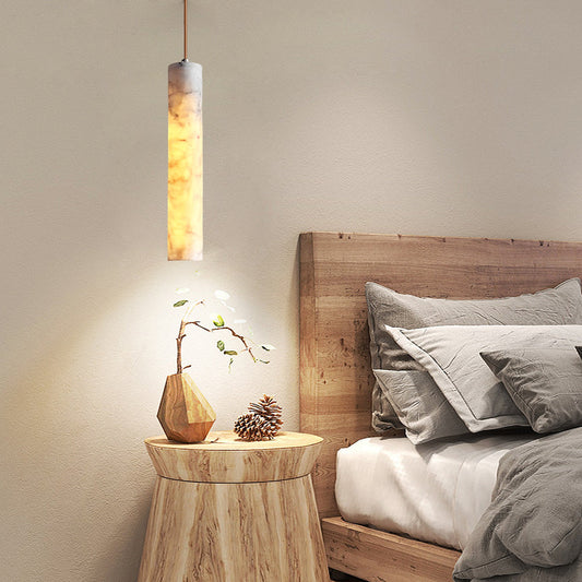 Elongated Cylindrical Marble Texture Minimalist Chandelier Pendant Lights - Tianguang Alabaster Lighting