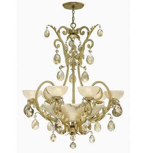 Silver Leaf Six Light Chandelier with Natural Alabaster - Tianguang Alabaster Lighting