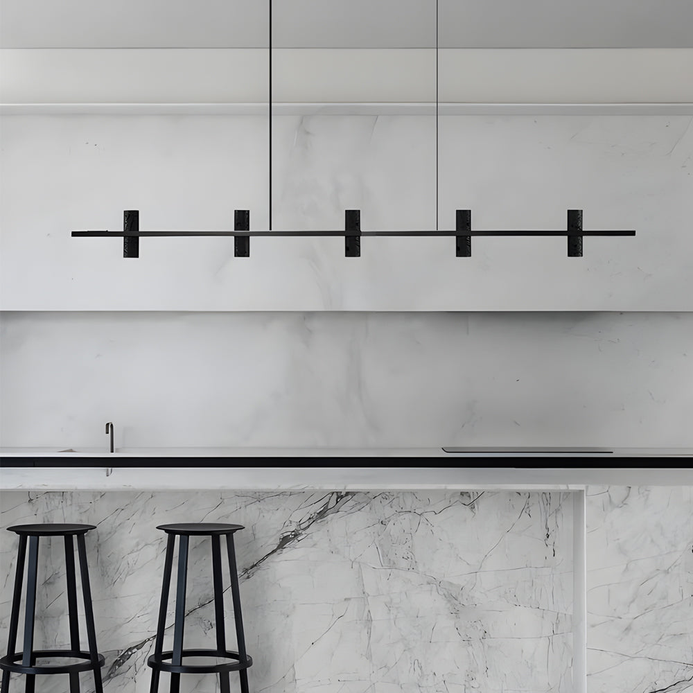 LED Copper Black Stone Linear Island Travertine Pendant Light - Tianguang Alabaster Lighting