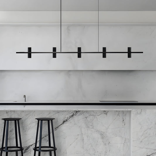 LED Copper Black Stone Linear Island Travertine Pendant Light - Tianguang Alabaster Lighting