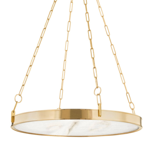 Kirby 1-Light Alabaster Chandelier in Aged Brass 30L x 30W x 3.5H - Tianguang Alabaster Lighting