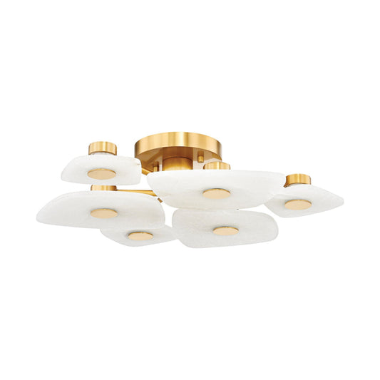 Holmdel 6-Light Alabaster Semi Flush in Aged Brass 27.75L x 27.75W x 6.25H - Tianguang Alabaster Lighting