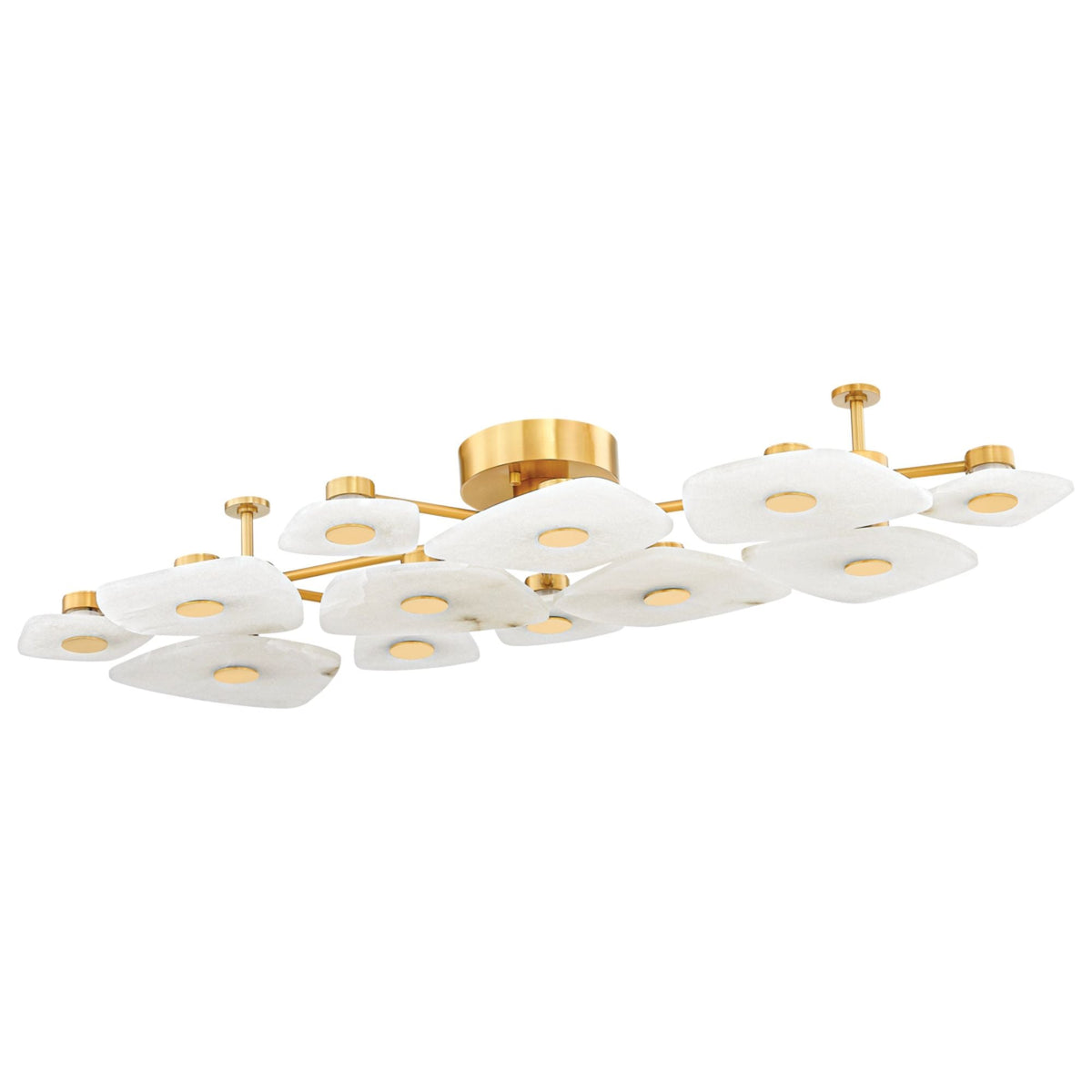 Holmdel 12-Light Alabaster Semi Flush in Aged Brass 54L x 23.75W x 7.25H - Tianguang Alabaster Lighting