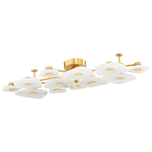 Holmdel 12-Light Alabaster Semi Flush in Aged Brass 54L x 23.75W x 7.25H - Tianguang Alabaster Lighting