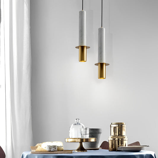 Elongated Cylindrical Terrazzo LED Post-Modern Marble Chandelier Spotlight - Tianguang Alabaster Lighting