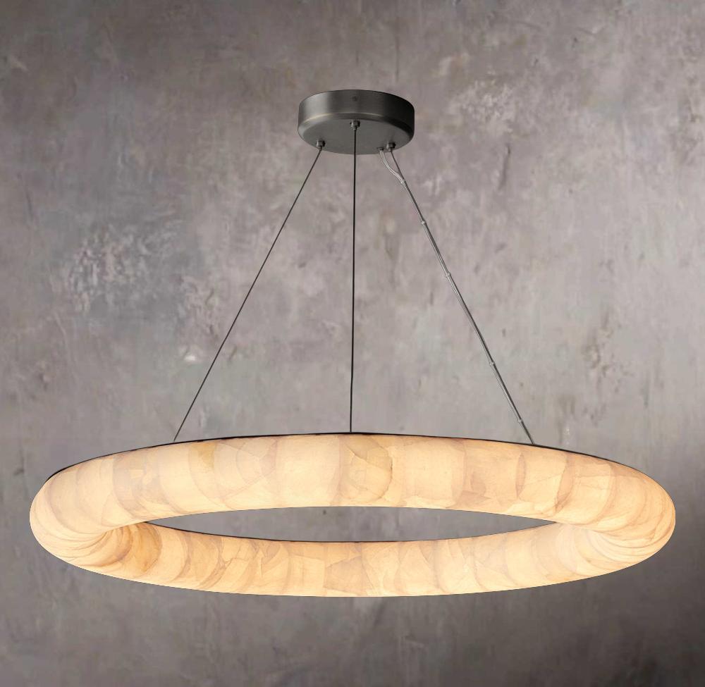 Rivages Smooth Round Calcite Chandelier 41" - Tianguang Alabaster Lighting