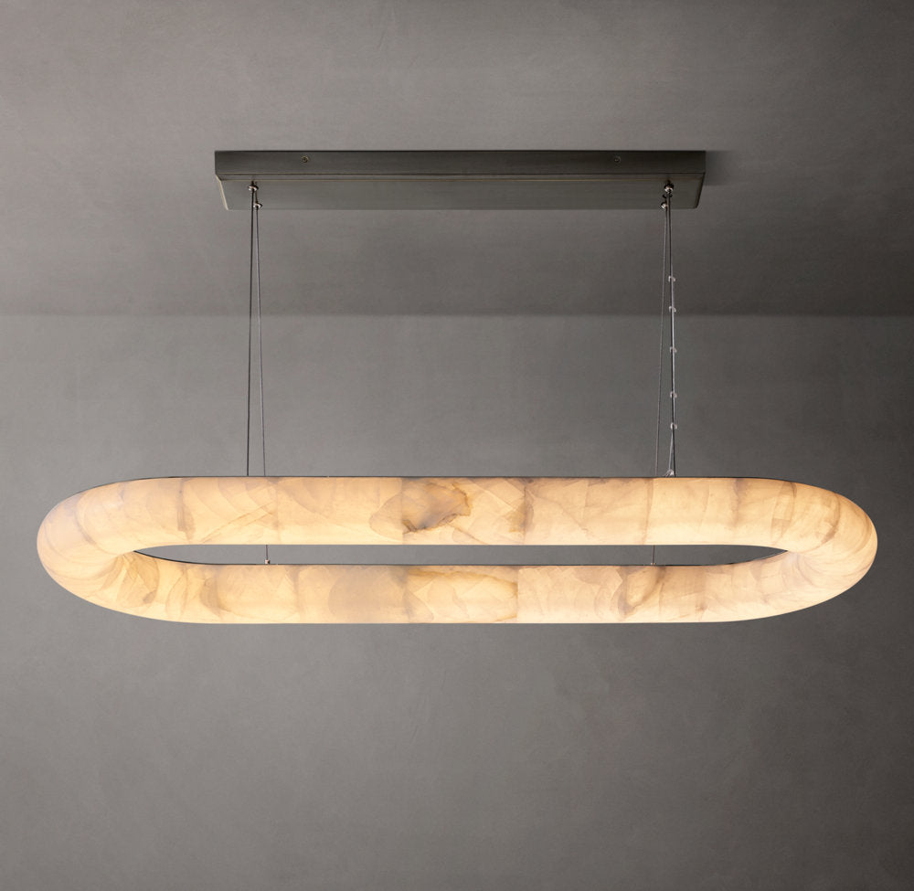 Rivage Lisse Oval Calcite Chandelier 57" - Tianguang Alabaster Lighting