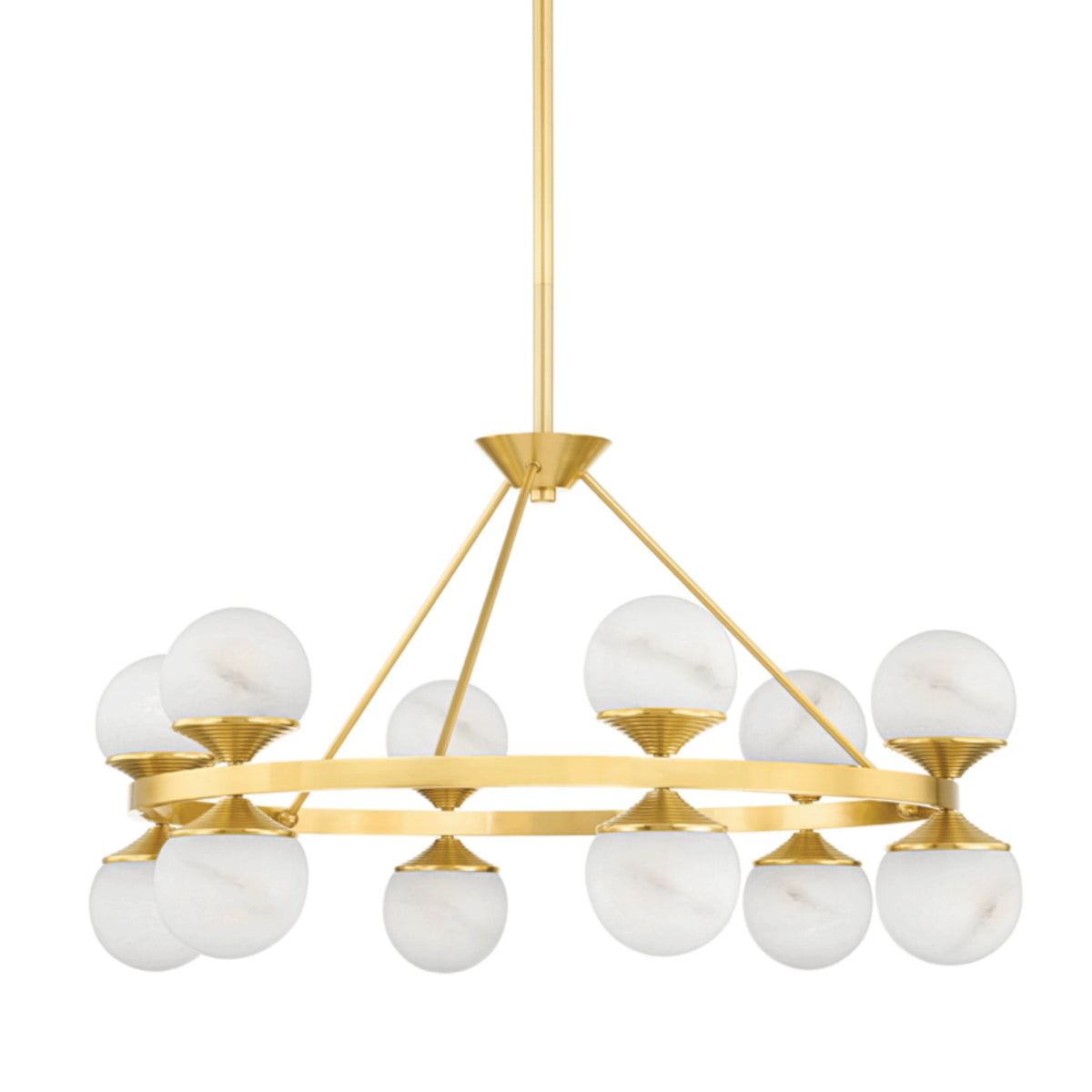 Grafton 12-Light Alabaster Chandelier in Aged Brass 34L x 34W x 18.75H - Tianguang Alabaster Lighting