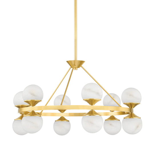 Grafton 12-Light Alabaster Chandelier in Aged Brass 34L x 34W x 18.75H - Tianguang Alabaster Lighting