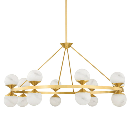 Grafton 16-Light Alabaster Chandelier in Aged Brass 46L x 46W x 23.25H - Tianguang Alabaster Lighting