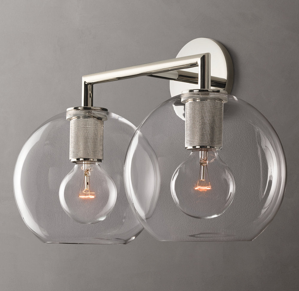 Utilitaire Globe Shade Double Wall Light, Bathroom Wall Sconce, detail 12
