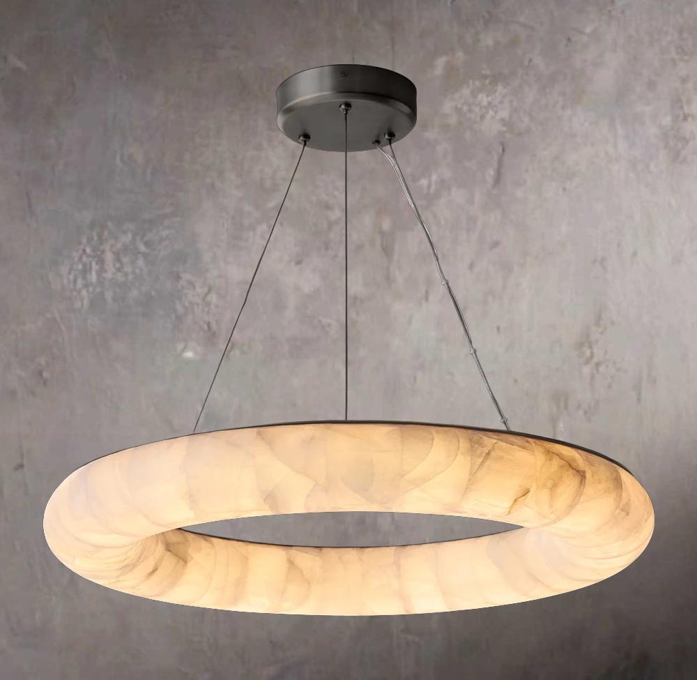 Rivages Lisses Circular Calcite Chandelier - Tianguang Alabaster Lighting