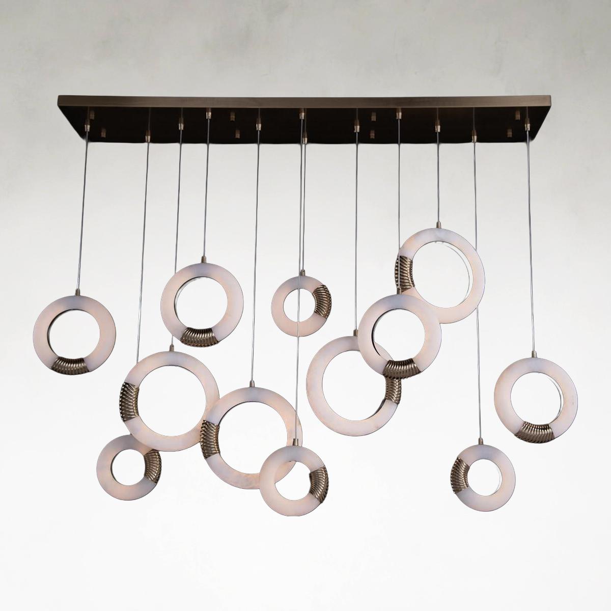 Bangera Twelve-Light 60-Inch Linear Pendant Alabaster Chandelier Ceiling Fixture - Tianguang Alabaster Lighting