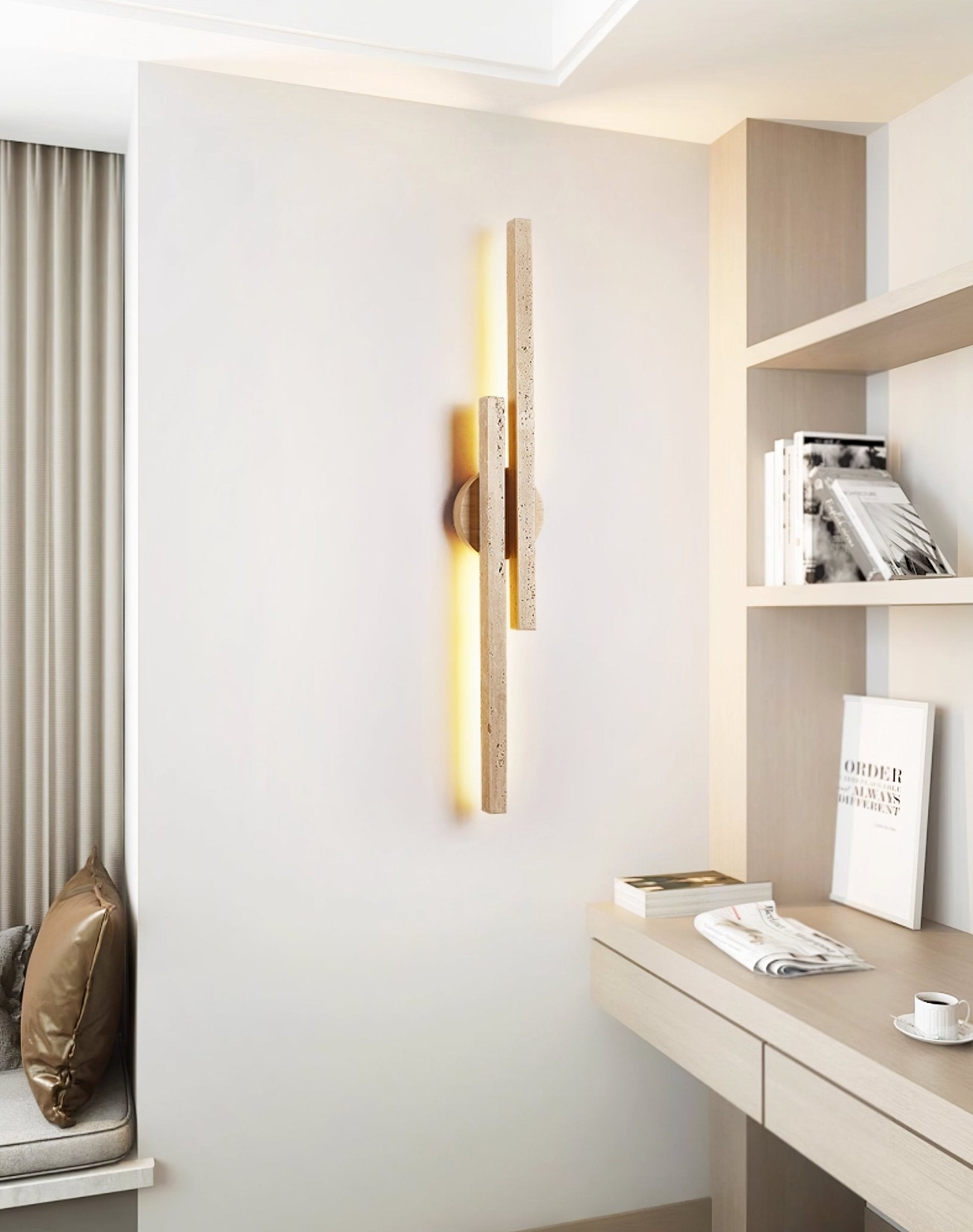 Aeris Travertine Wall Light, Hardwired Wall Sconce, detail 2