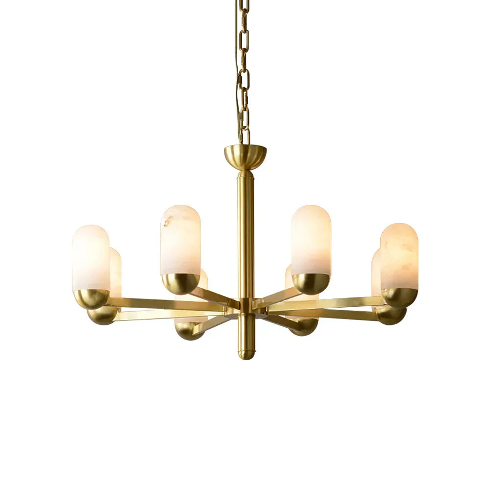 Alabaster Luxury Moonshade Brass Chandelier - Tianguang Alabaster Lighting