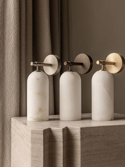 Alabaster Pillar Alabaster Wall Light - Dia 8cm x H 18cm Metal, Hardwired Wall Sconce, detail 15