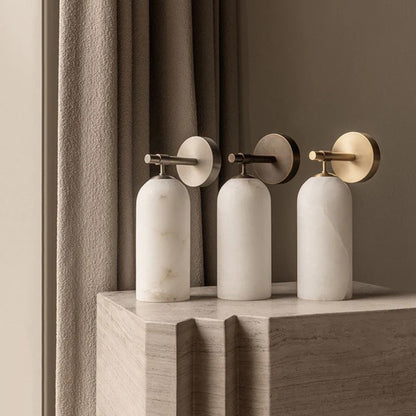 Alabaster Pillar Alabaster Wall Light - Dia 8cm x H 18cm Metal, Hardwired Wall Sconce, detail 4
