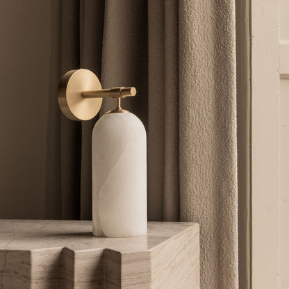 Alabaster Pillar Alabaster Wall Light - Dia 8cm x H 18cm Metal, Hardwired Wall Sconce, detail 5