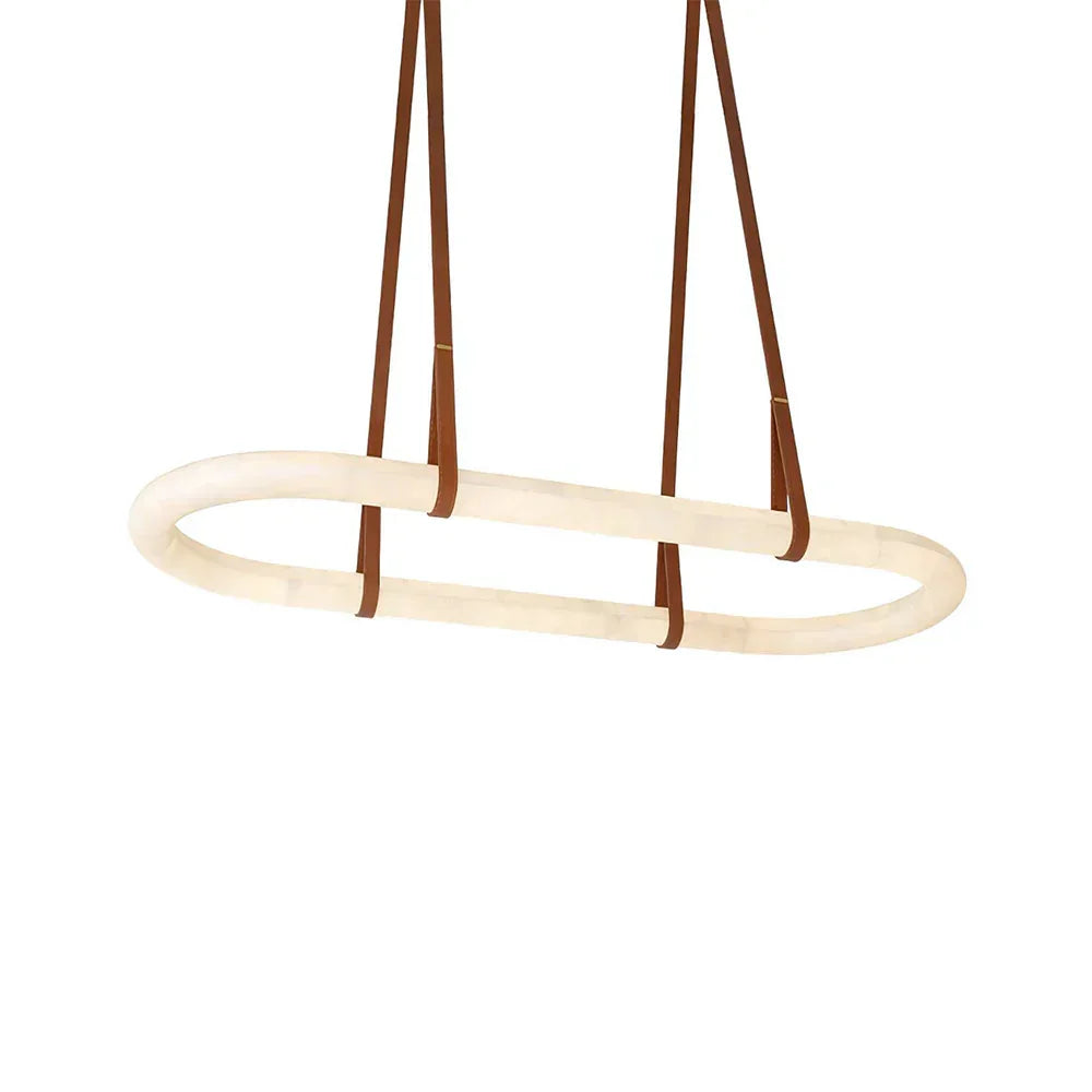 Alabaster Round Leather Chandelier - Tianguang Alabaster Lighting