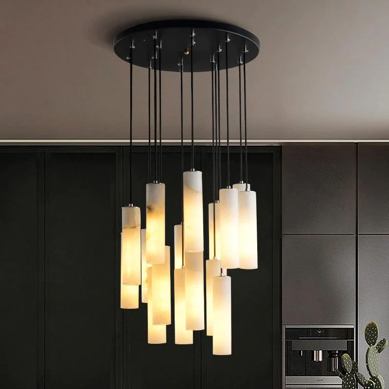 Alabaster Modern Cylindrical Round Chandelier - Tianguang Alabaster Lighting